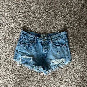 Free People Blue Distressed Jean Shorts